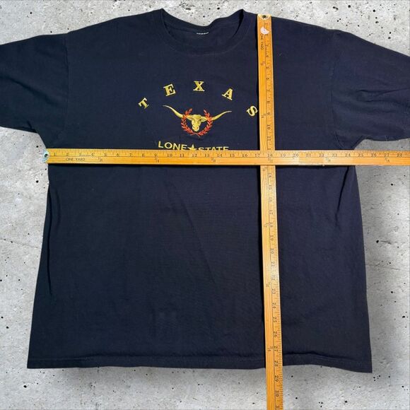 Texas Lone Star State Steer Embroidery Tee Black Yellow 90s Mens XL Western - Picture 9 of 10